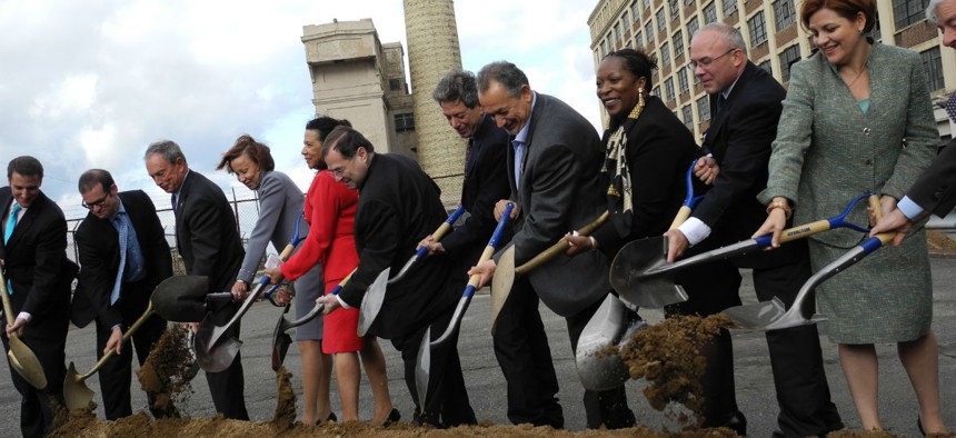 GSA officials join New York Mayor Michael Bloomberg, members of New York’s Congressional Delegation, and other local officials for a groundbreaking ceremony at Sunset Park in Brooklyn in 2011.