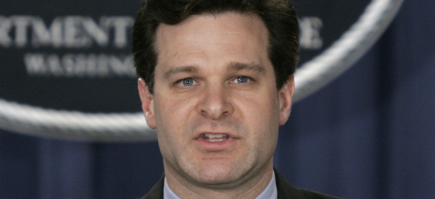 Christopher Wray, Trump's pick for FBI director, speaks at a Justice Department press conference in 2005. 