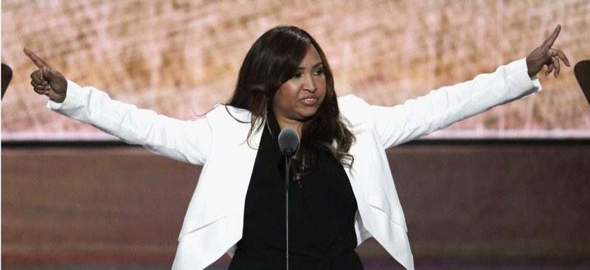 Lynne Patton speaks during the Republican National Convention last summer. 