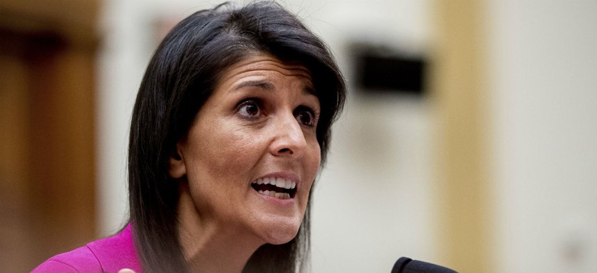 Nikki Haley, the U.S. ambassador to the United Nations, retweeted a Trump comment in support of a House candidate. 