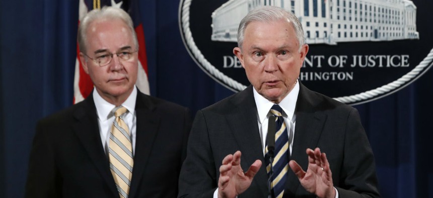 HHS chief Tom Price (left) and Attorney General Jeff Sessions announced the bust Thursday. 