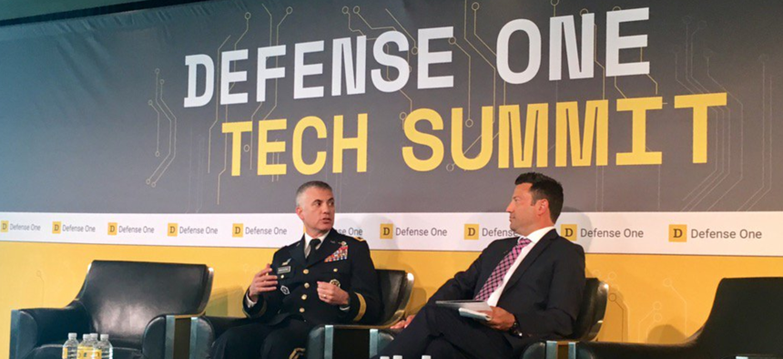  Army Lt. Gen. Paul Nakasone talks at the 2nd Annual Defense One Tech Summit on July 13, 2017, in Washington, D.C.