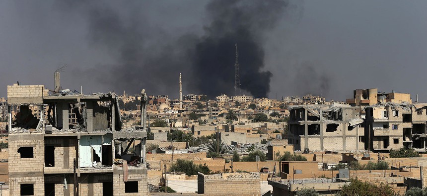 A view of Raqqa as U.S.-backed force battle against ISIS militants on July 27.