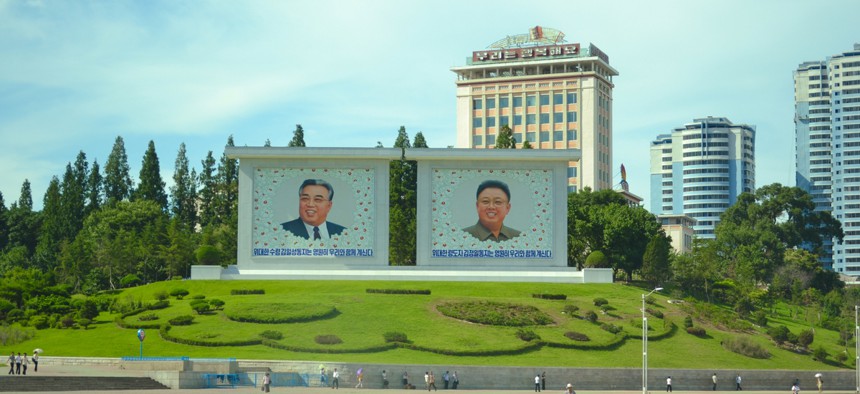 The monument of Kim Il Sung and Kim Jong Il in Pyongyang in 2012.