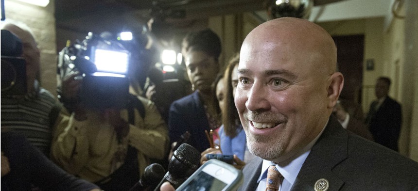 Rep. Tom MacArthur, R-N.J. speaks with reporters on Capitol Hill in May.