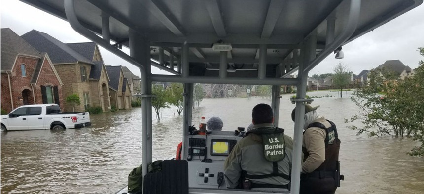 U.S. Border Patrol Riverine agents assist in rescue and recovery efforts in the greater Houston area in the aftermath of Hurricane Harvey.