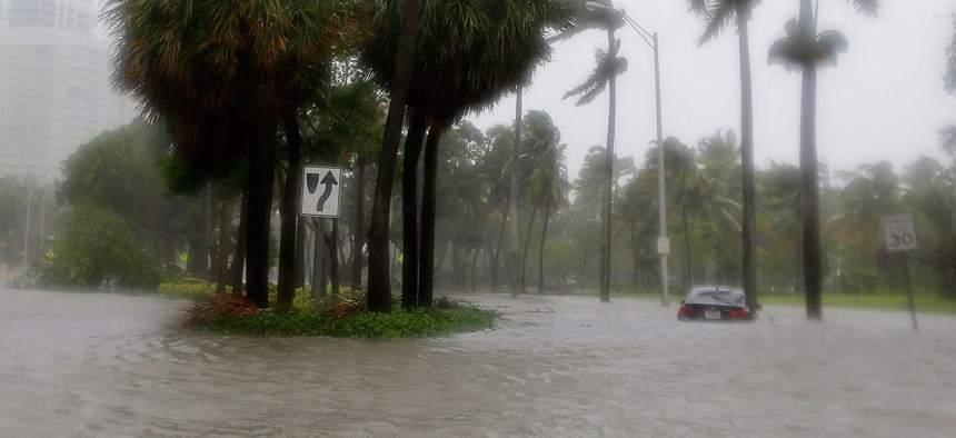 Heavy rains flood the streets in the Coconut Grove area in Miami on Sept. 10.