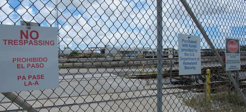The Miami Drum Services Superfund cleanup site in a fenced off area behind a rail yard days before Hurricane Irma hit Florida.