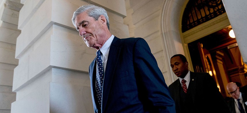 Special Counsel Robert Mueller departs after a closed-door meeting in Washington in June 2017.