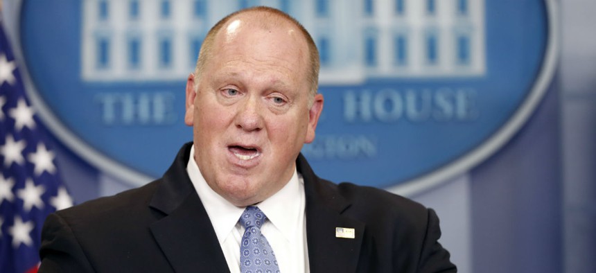 Acting ICE director Thomas Homan holds a press conference over the summer. The agency's mission is controversial enough that its executives need protection, officials have argued. 