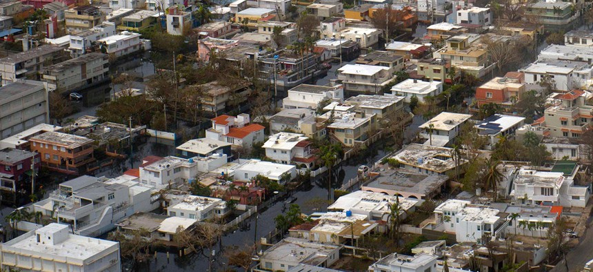 An aerial photograph shows flood waters in San Juan on Sept. 27.