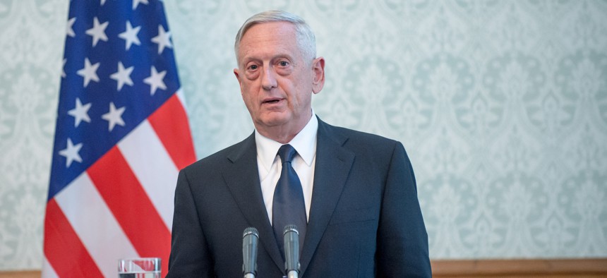 Mattis speaks at the Presidential Palace in Afghanistan on Sept. 27.
