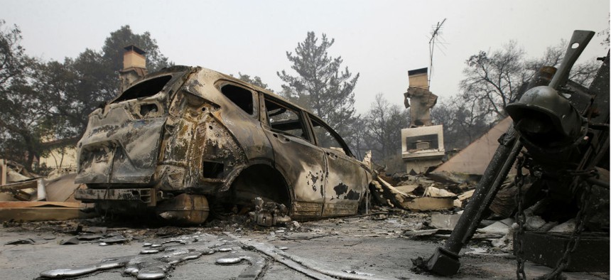 A car destroyed by the fires near Napa, California. 