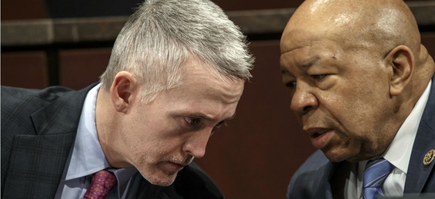 House Oversight Committee Chairman Rep. Trey Gowdy, R-S.C., left, confers with ranking member Rep. Elijah Cummings, D-Md., at a 2015 hearing.