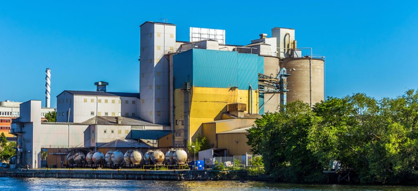 A cement factory in southern Stockholm is shown.
