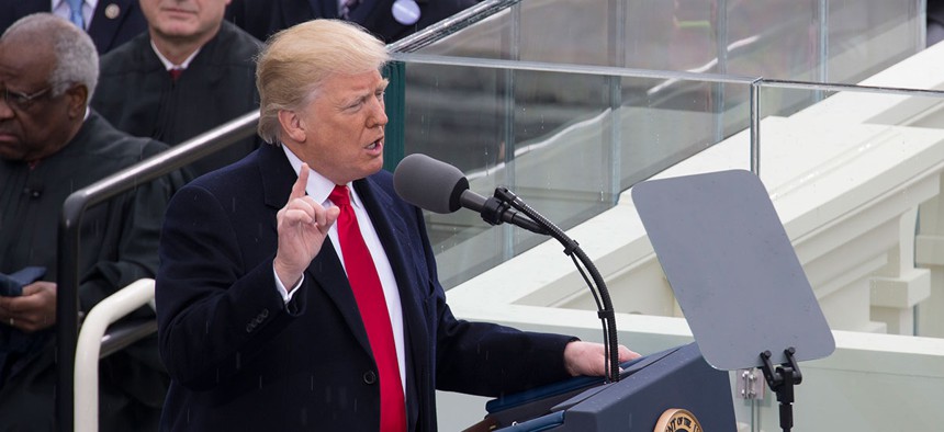 Trump speaks at his inauguration.