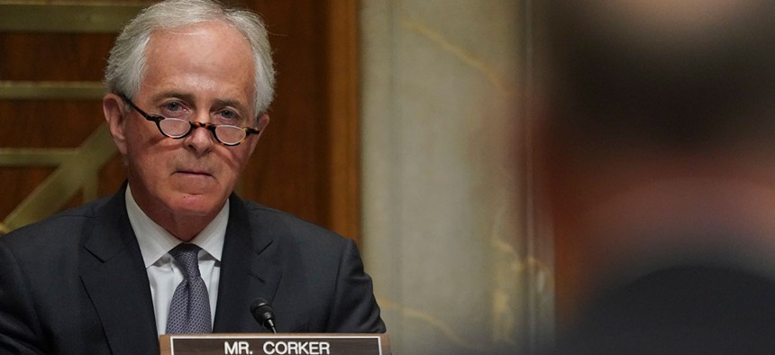 Se. Bob Corker listens during a hearing Tuesday.