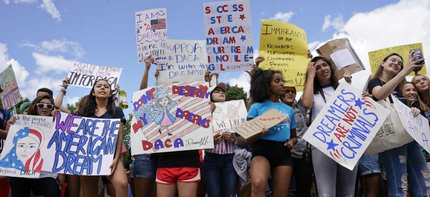 Supporters of Deferred Action for Childhood Arrival program (DACA) demonstrate in front of the White House on Sept. 9.