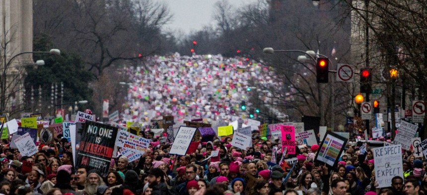 Protesters march through Washington during the Women's March the day after President Trump's inauguration.