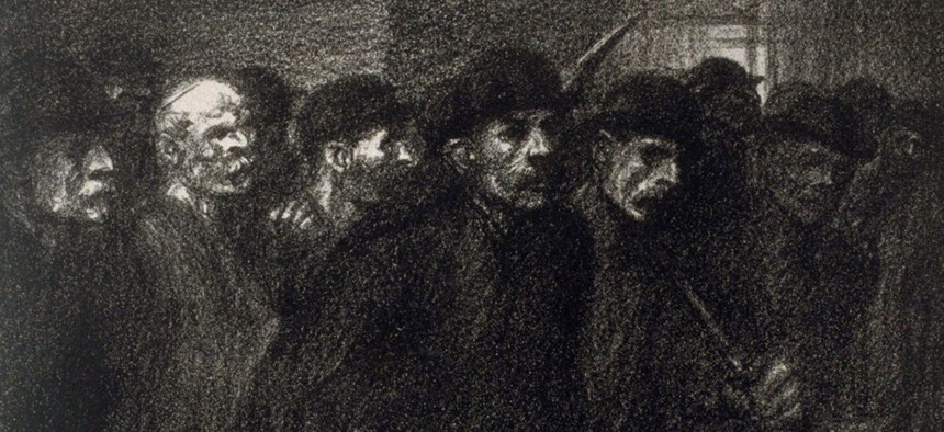 "Workers Leaving the Factory," 1903 by Théophile Alexandre Steinlen.