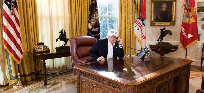 Trump works in the Oval Office during the shutdown.