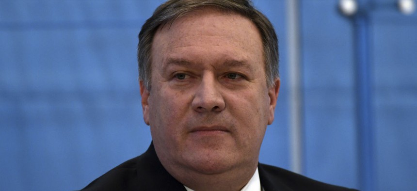 CIA Director Mike Pompeo listens to a question during an event at the American Enterprise Institute Tuesday. 