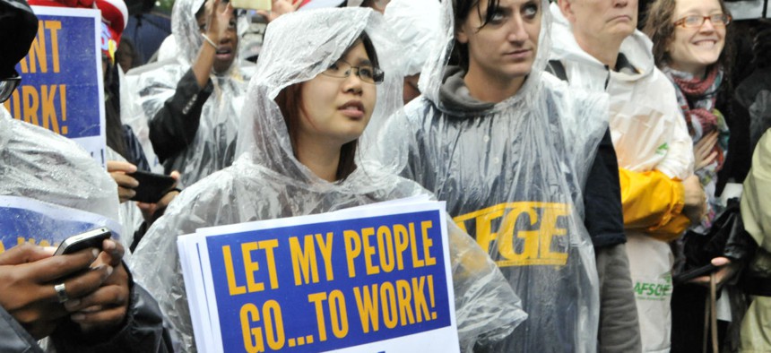 Union members protest during the 2013 government shutdown. 