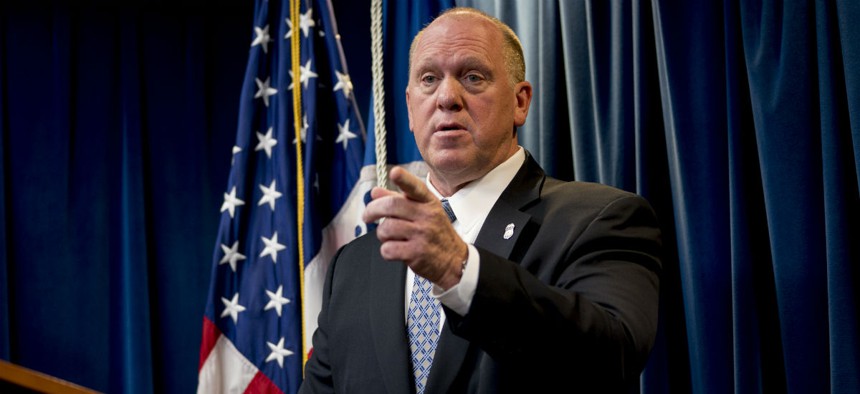 Acting ICE Director Thomas Homan takes questions during a December press conference to discuss immigration enforcement numbers. 