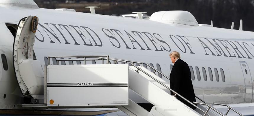 President Trump boards Air Force One on Feb. 5.