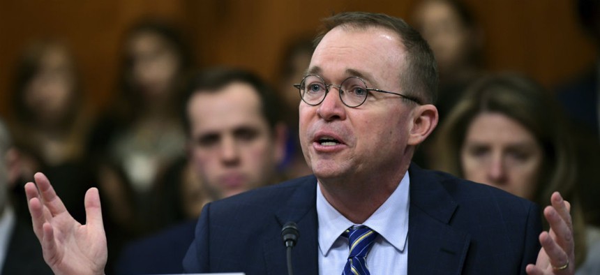 OMB Director Mick Mulvaney testifies on Capitol Hill last week on the Trump administration's budget request. 
