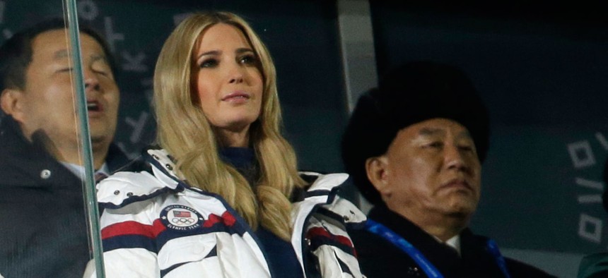 Ivanka Trump and Kim Yong Chol, vice chairman of North Korea's ruling Workers' Party Central Committee, right, watch the closing ceremony of the 2018 Winter Olympics in Pyeongchang on Feb. 25.