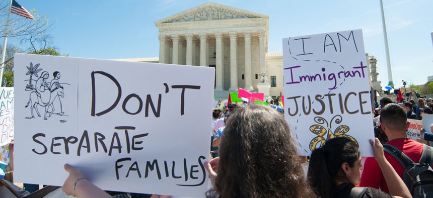 Protestors rally outside the Supreme Court in 2016.