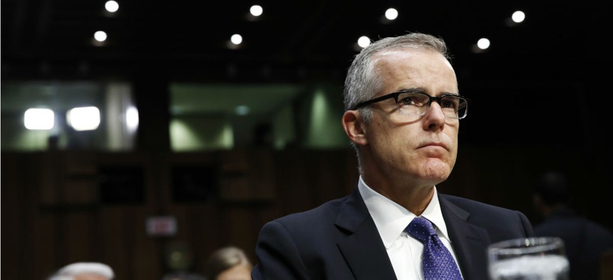 Then Acting FBI Director Andrew McCabe on Capitol Hill in May 2017 during a Senate Intelligence Committee hearing on major threats facing the U.S. 