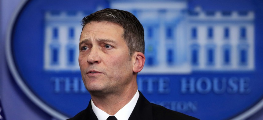 Dr. Ronny Jackson speaks to reporters in January.