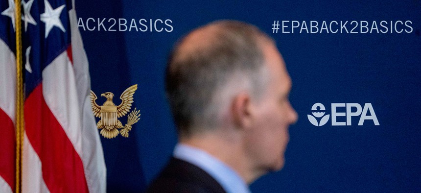 Environmental Protection Agency Administrator Scott Pruitt attends a news conference at the EPA on April 3.