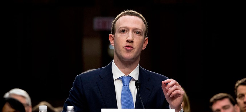 Mark Zuckerberg testifies before a joint hearing of the Commerce and Judiciary Committees on Tuesday.