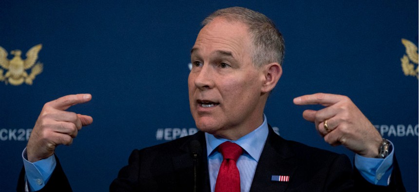 Environmental Protection Agency Administrator Scott Pruitt speaks at a news conference in April.