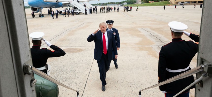 President Trump boards Marine One at Joint Base Andrews on May 5. 