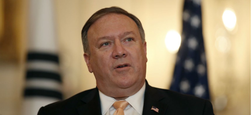 Secretary of State Mike Pompeo says a top priority is to shore up morale at the department. 