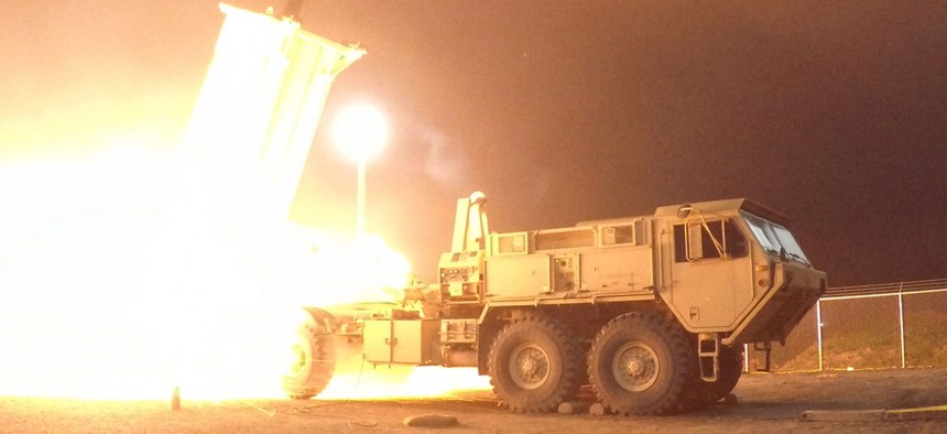 A Terminal High Altitude Area Defense (THAAD) interceptor is launched from the Pacific Spaceport Complex Alaska in Kodiak, Alaska, during Flight Experiment THAAD (FET)-01 on July 30, 2017 (EDT). During the test, the THAAD weapon system successfully interc