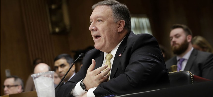 Secretary of State Mike Pompeo answers questions from the Senate Foreign Relations Committee just after President Donald Trump canceled the June 12 summit with North Korea's Kim Jong Un.