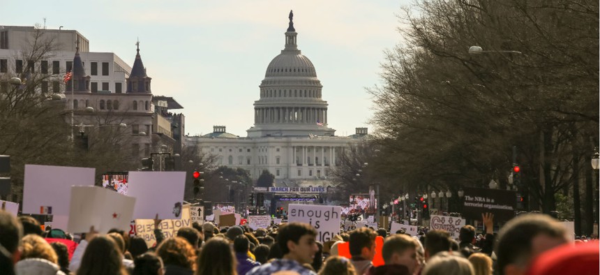 Thousands of students and supporters gather along Pennsylvania Avenue in Washington in the March for Our Lives rally against school gun violence.