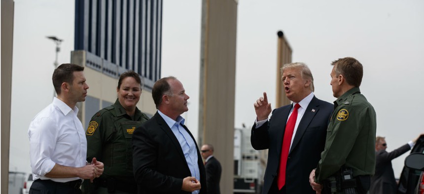 President Trump reviews border wall prototypes on March 13, 2018, in San Diego.