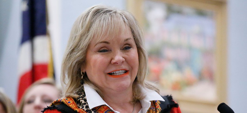 Oklahoma Gov. Mary Fallin speaks about a law that allows pay-for-success funding for projects aiming to reduce female incarceration rates in 2017.