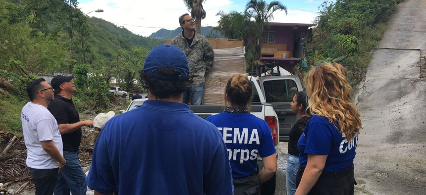 FEMA workers work in Puerto Rico in November after Hurricane Maria.