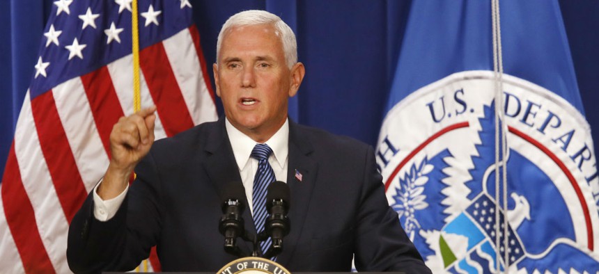 Vice President Mike Pence forcefully defended Immigration and Customs Enforcement agents at ICE headquarters in Washington on July 6. 