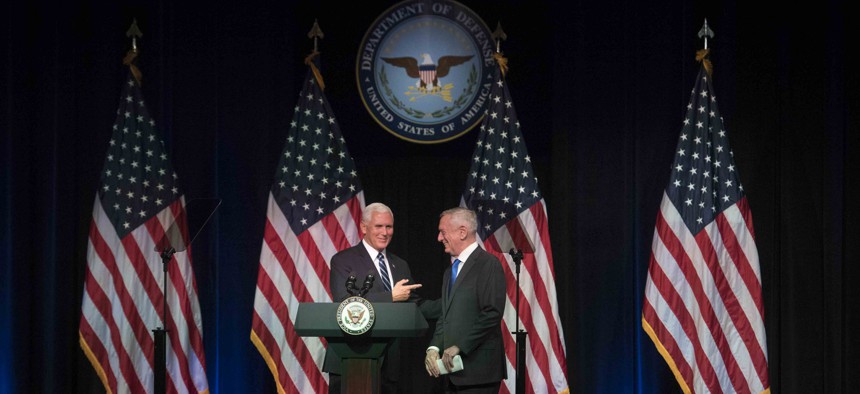 At the Pentagon, Vice President Mike Pence and Defense Secretary Jim Mattis announce the Trump administration's plan to create a new military service branch, Space Force,  on Thursday.