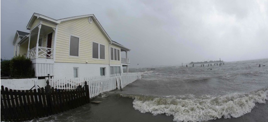 Water surrounds a home in Swansboro N.C., as Hurricane Florence hits. 