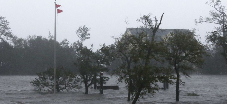 High winds and storm surge from Hurricane Florence hit Swansboro, N.C., Friday.