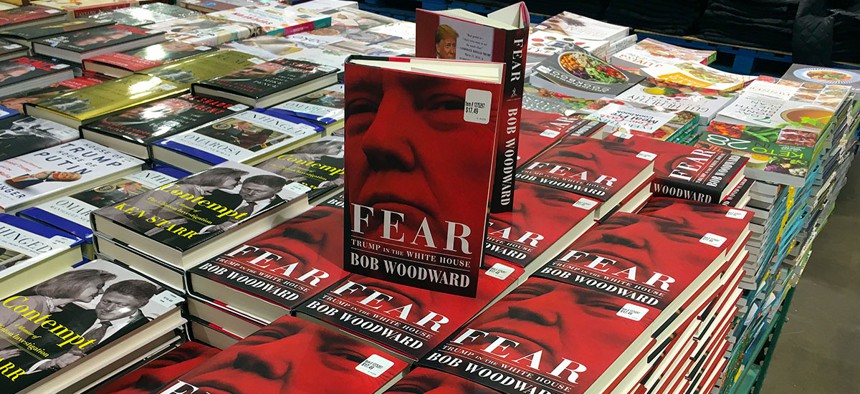 Copies of Bob Woodward’s ‘Fear: Trump in the White House’ are displayed for sale at a Costco in Virginia.